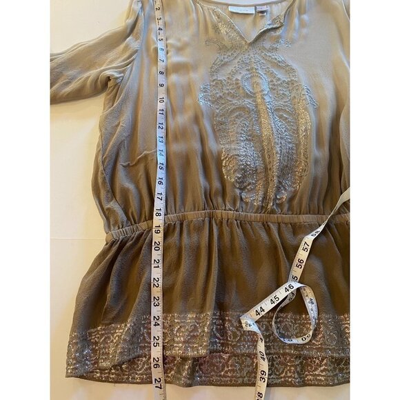 Chico's long sleeve silk metalic detail sheer top, size 1 medium/8 - Picture 7 of 11